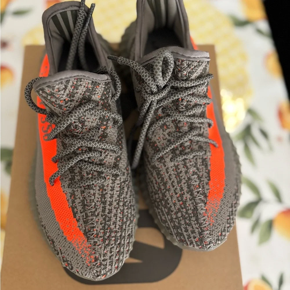 Like New Yeezy Boost 350 Grey and Orange Knit Athletic Shoes by Adidas